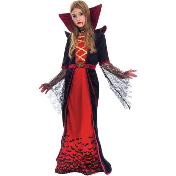 Red Royal Vampire Costume for Girls Deluxe Set Halloween Gothic Victorian Dress - Picture 1 of 7